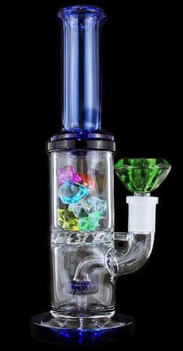 10" Showerhead Turbine Perk Straight Water Pipe With Diffuser Gemstones