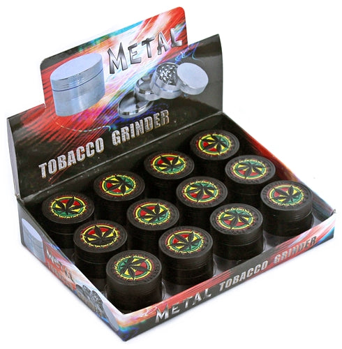Rasta Cannabis Leaf Design 40mm 4pc Grinder 12pk