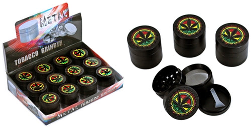 Rasta Cannabis Leaf Design 40mm 4pc Grinder 12pk