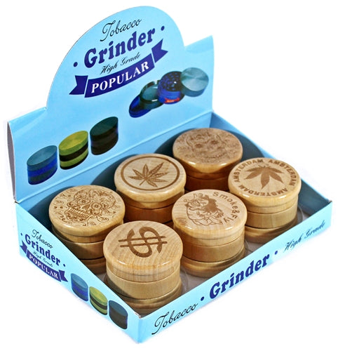 Etched Design 60mm Wood and Metal 3pc Tobacco Grinder 6pk