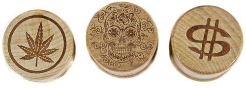 Etched Design 60mm Wood and Metal 3pc Tobacco Grinder 6pk