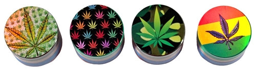 Metal Tobacco 4pc Grinder - Anodized Leaf Design 12pk