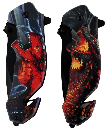 2ct Dragon Design Spring Assisted Folding Knife Assortment KC-5