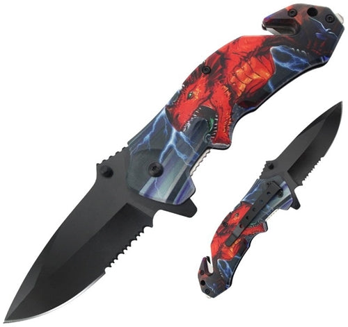 2ct Dragon Design Spring Assisted Folding Knife Assortment KC-5