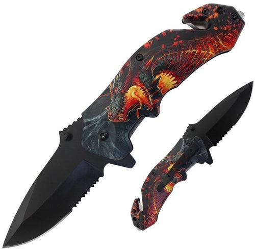 2ct Dragon Design Spring Assisted Folding Knife Assortment KC-5