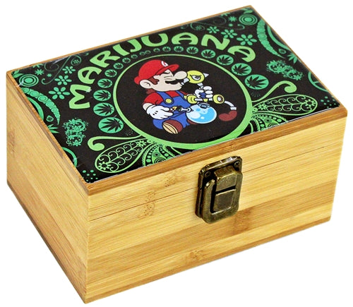 Bamboo Decal Herb Grinder Stash Box Gift Set - Medium