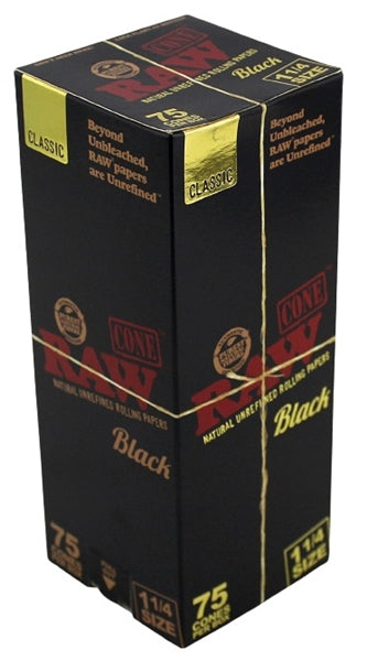 RAW Mini Bulk Prerolled Cones - Black Classic - 1 1-4 75pk