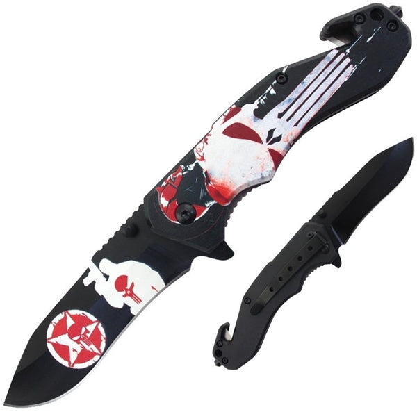 7ct Skull Design Spring Assisted Folding Knife Assortment KC-3
