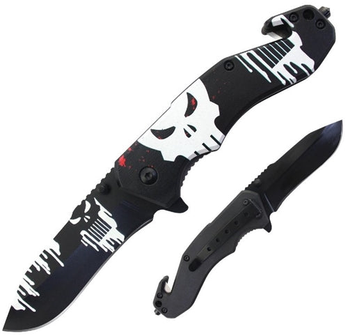7ct Skull Design Spring Assisted Folding Knife Assortment KC-3
