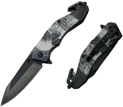 7ct Skull Design Spring Assisted Folding Knife Assortment KC-3