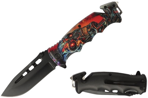 7ct Skull Design Spring Assisted Folding Knife Assortment KC-3