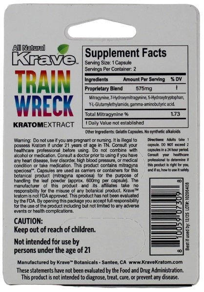 Krave Exotic Kratom Extract Capsules 6pk - Trainwreck