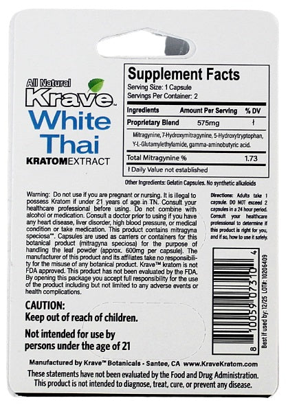 Krave Exotic Kratom Extract Capsules 6pk - White Thai