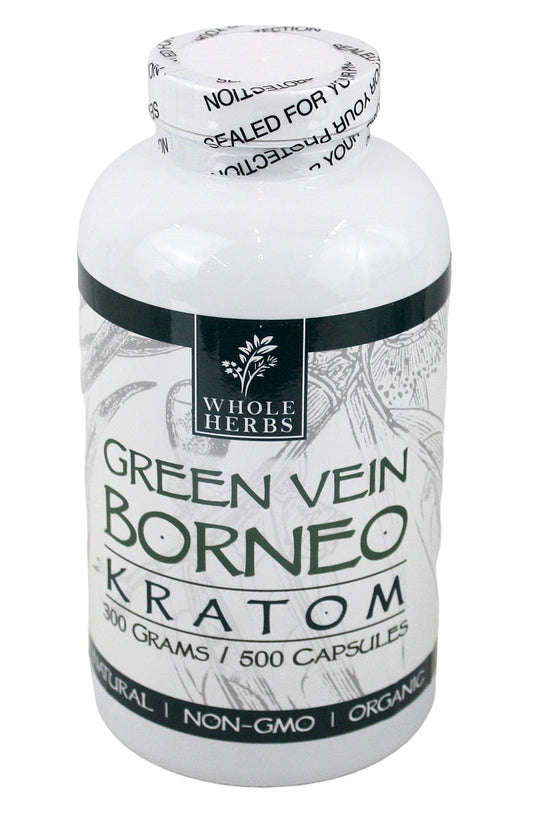 Whole Herbs Kratom Capsules - 500Caps - Green Vein Borneo