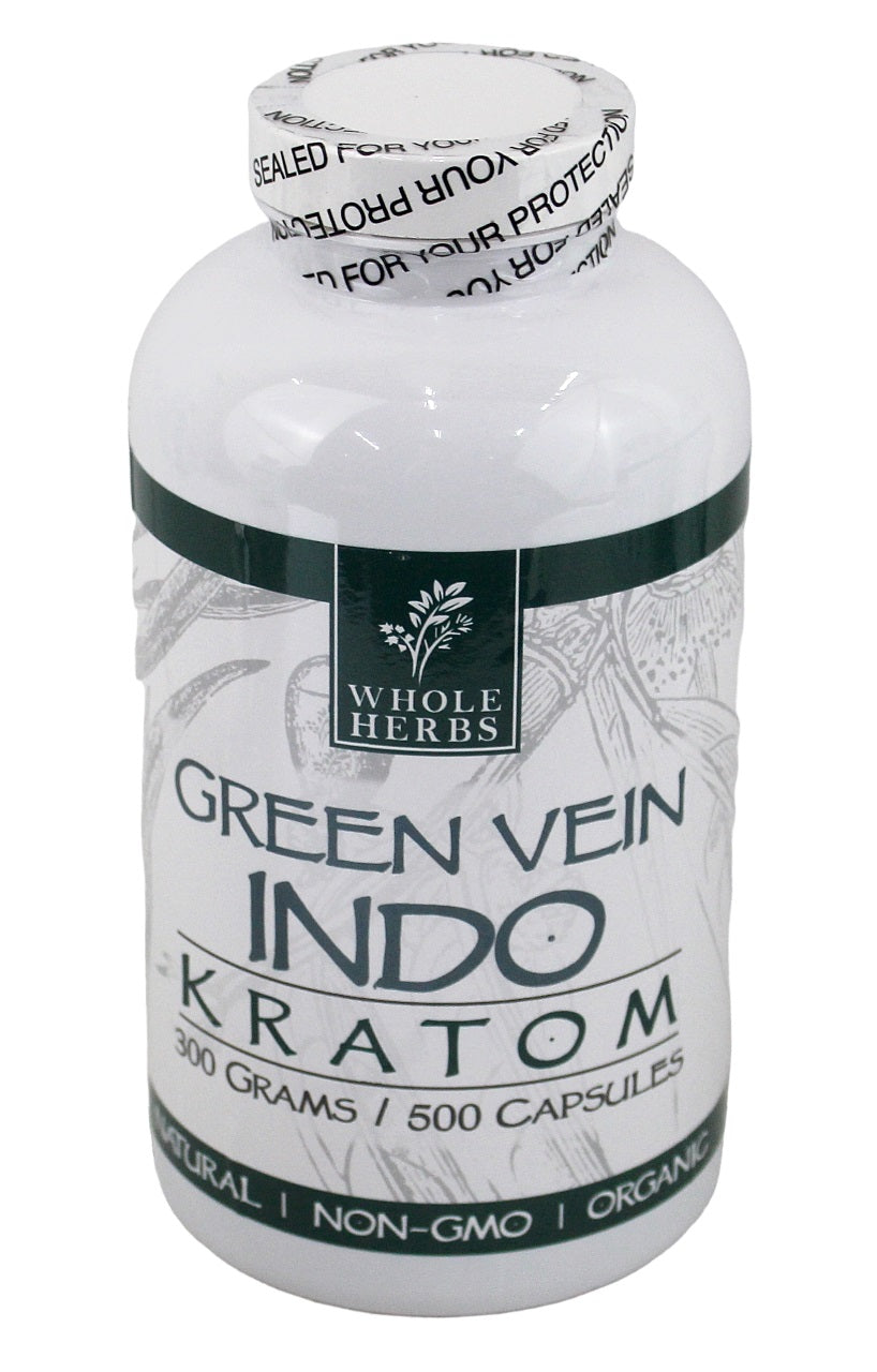 Whole Herbs Kratom Capsules - 500Caps - Green Vein Indo