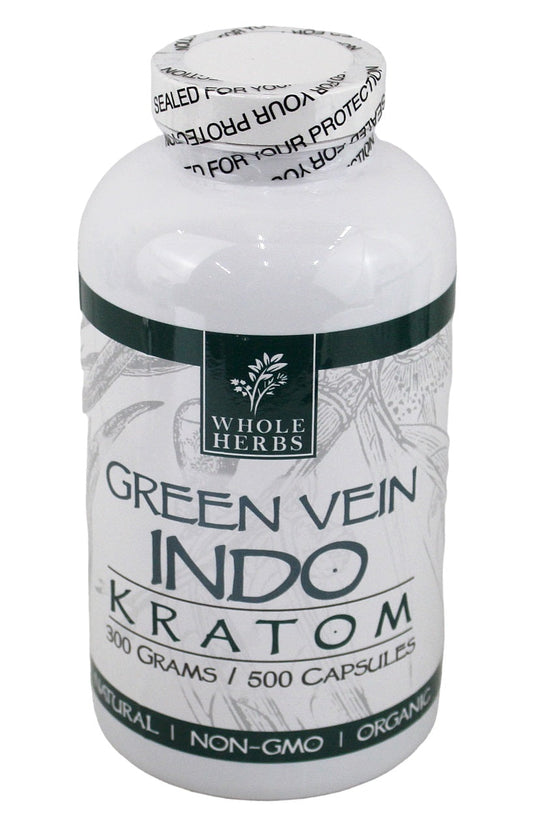 Whole Herbs Kratom Capsules - 500Caps - Green Vein Indo