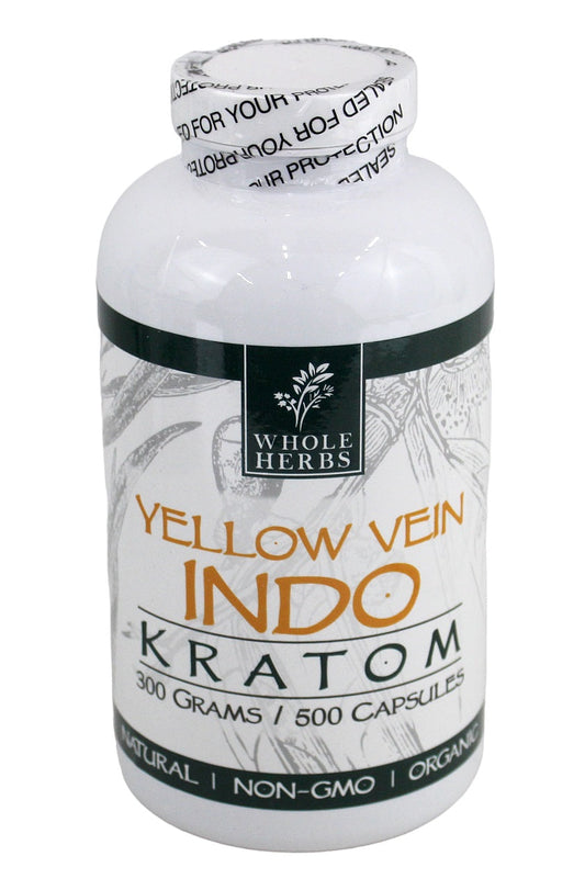 Whole Herbs Kratom Capsules - 500Caps - Yellow Vein Indo