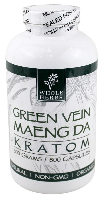 Whole Herbs Kratom Capsules - 500Caps Green Vein Maeng Da