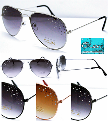 12ct Kature Ladies Aviator Sunglasses W- Rhinestones 60792RS