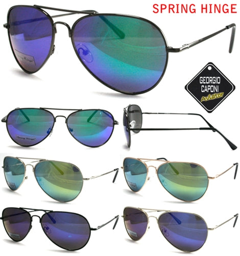 12ct Metal Mens Aviator Sunglasses With Spring Hinge Revo Lens 60799RV