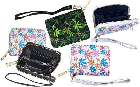 4ct Leaf Design Wallet with Hand Strap Assortment