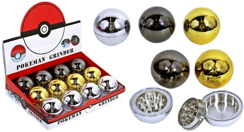 Ball Shape Design 3pc Tobacco Metal Grinder 12pk - 52mm