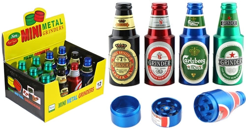 Beer Bottle 3pc Mini Metal Grinders 12pk
