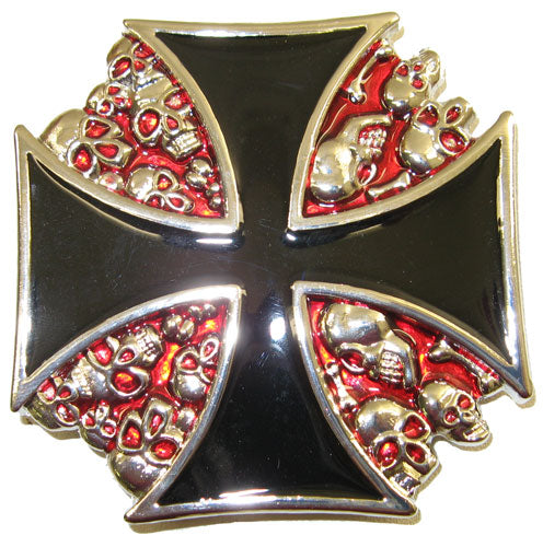 Belt Buckle Black Cross With Skulls