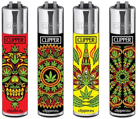 Clipper Lighter - Aztec Psy Weed Leaf 48pk