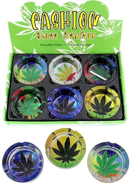 Fashion Glass Ashtray - Leaves 6pk