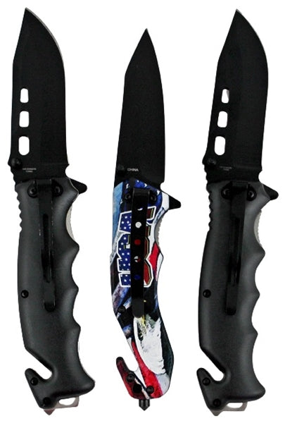 3ct Firefighter USA Design Spring Assisted Folding Knife Assortment KC-6
