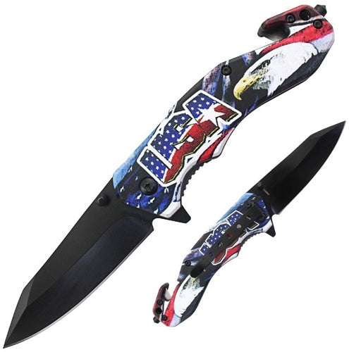 3ct Firefighter USA Design Spring Assisted Folding Knife Assortment KC-6