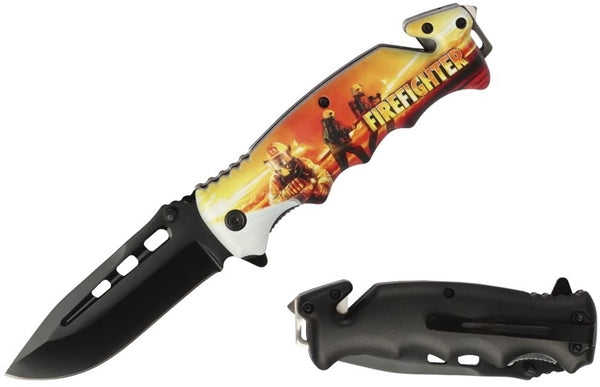 3ct Firefighter USA Design Spring Assisted Folding Knife Assortment KC-6
