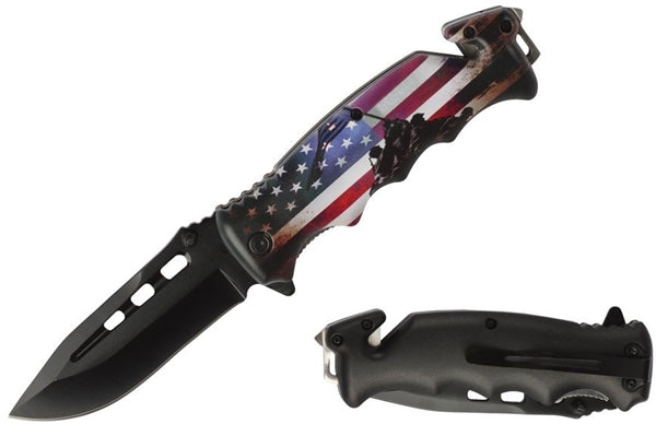 3ct Firefighter USA Design Spring Assisted Folding Knife Assortment KC-6