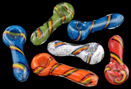 10ct 3" Frit Art Rasta Strip Hand Pipe Assortment