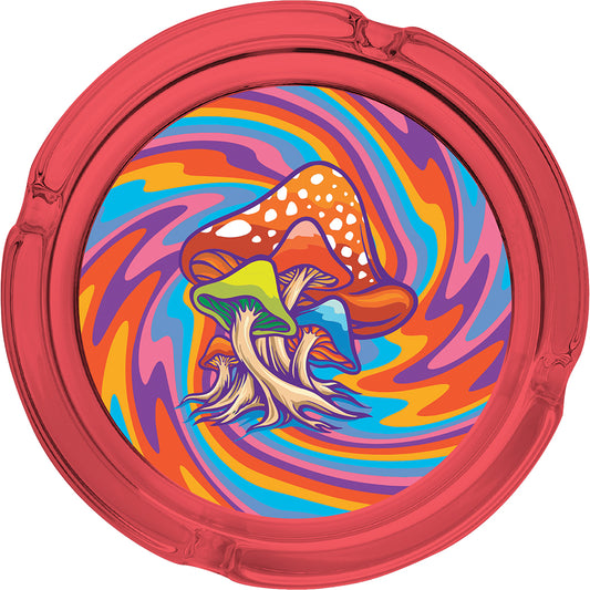 6.25" Red Trippy Mushroom - Large Glass Ashtray