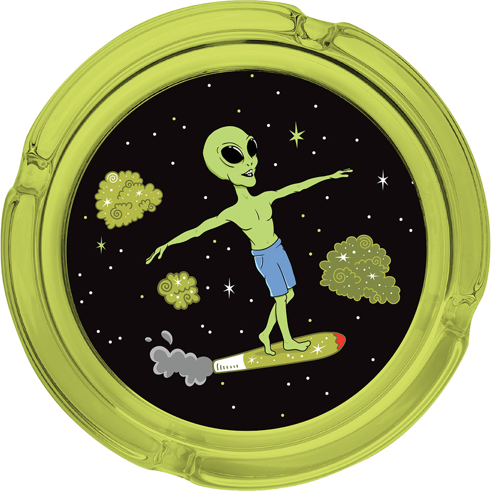 6.25" Green Alien Surfer - Large Glass Ashtray