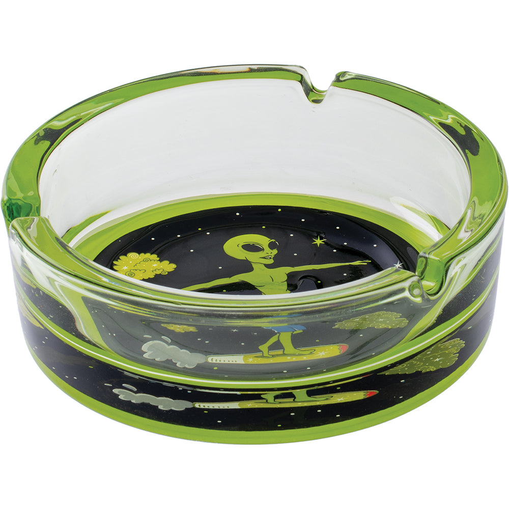 6.25" Green Alien Surfer - Large Glass Ashtray