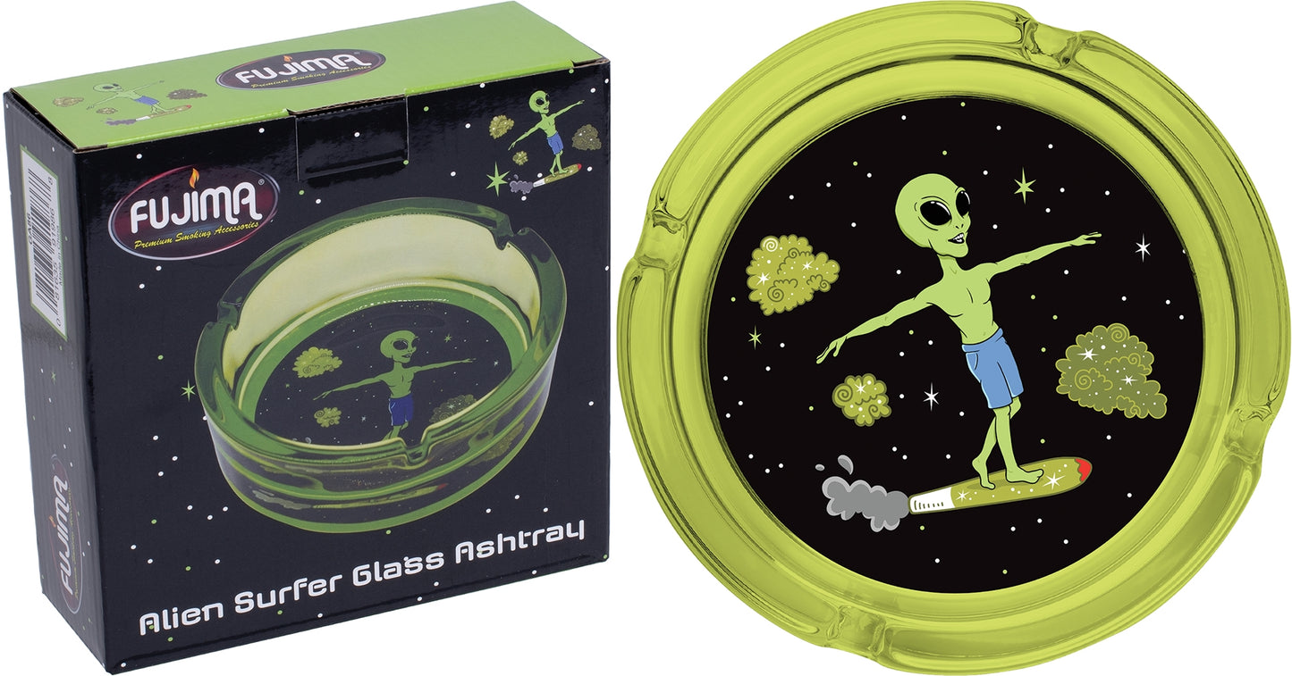 6.25" Green Alien Surfer - Large Glass Ashtray