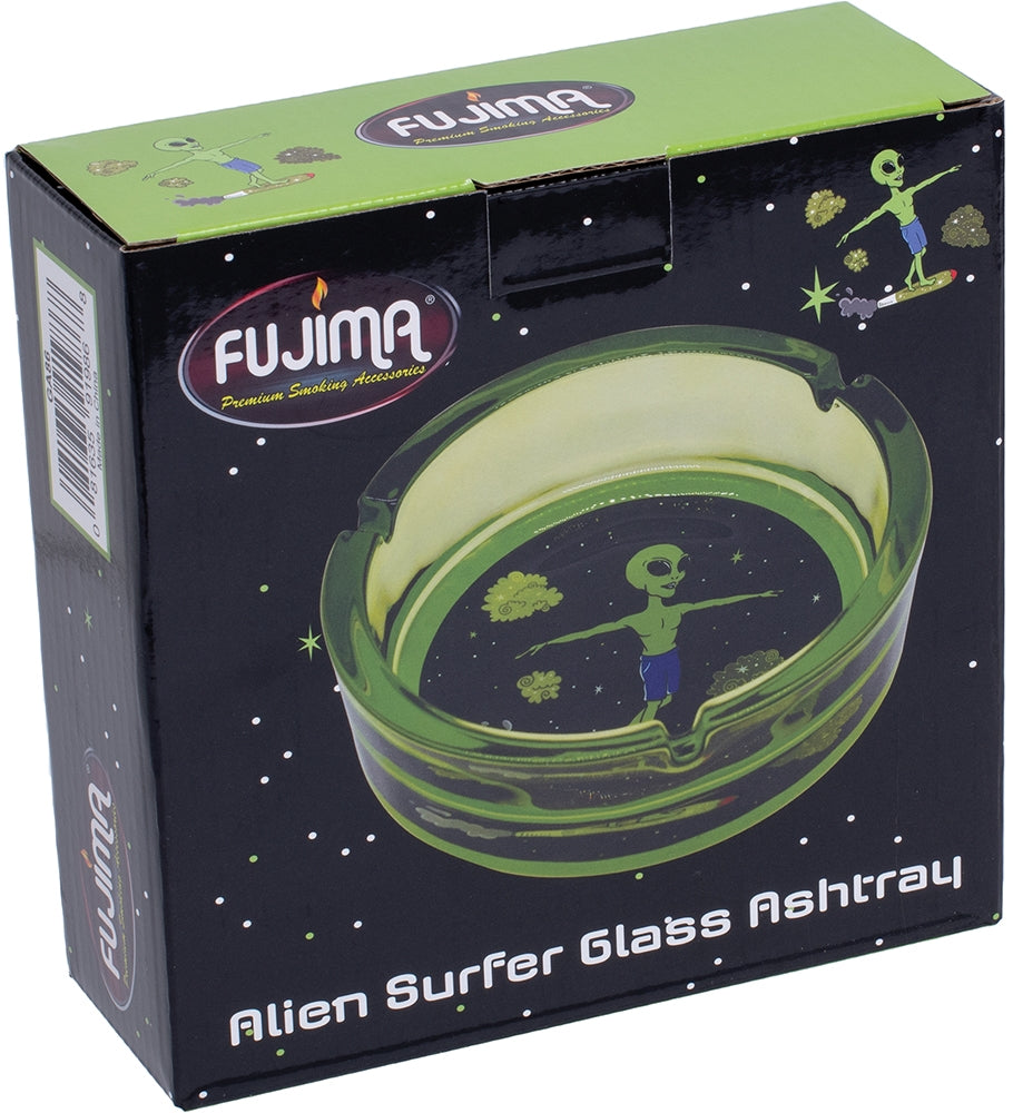 6.25" Green Alien Surfer - Large Glass Ashtray