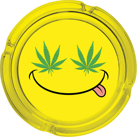 6.25" Yellow Smiley Leaf - Large Glass Ashtray