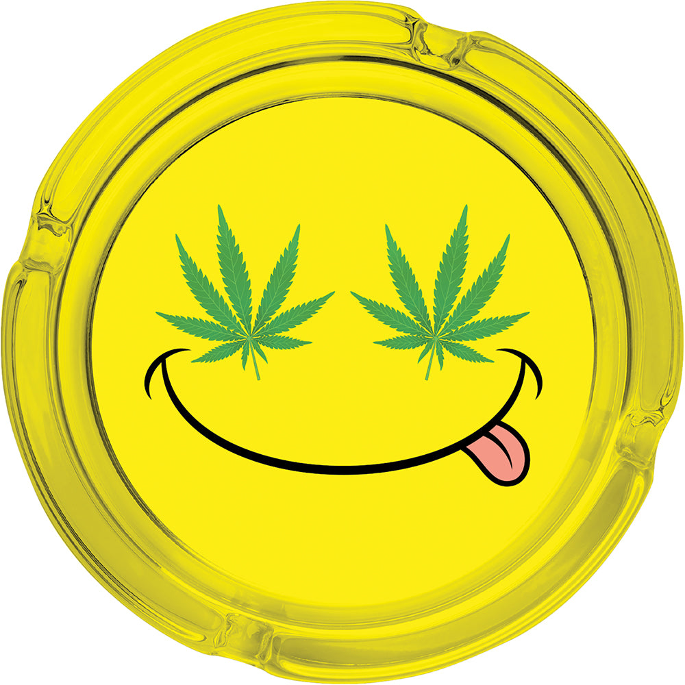 6.25" Yellow Smiley Leaf - Large Glass Ashtray