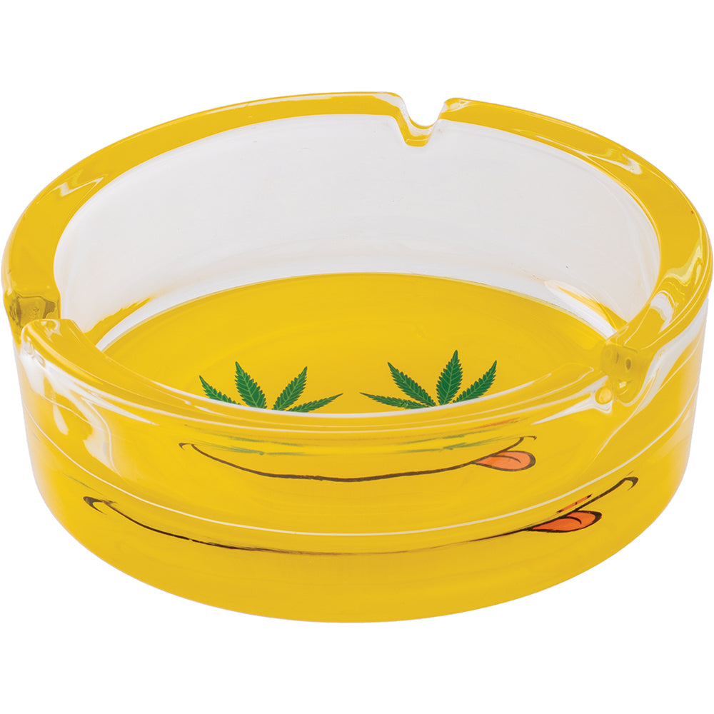 6.25" Yellow Smiley Leaf - Large Glass Ashtray