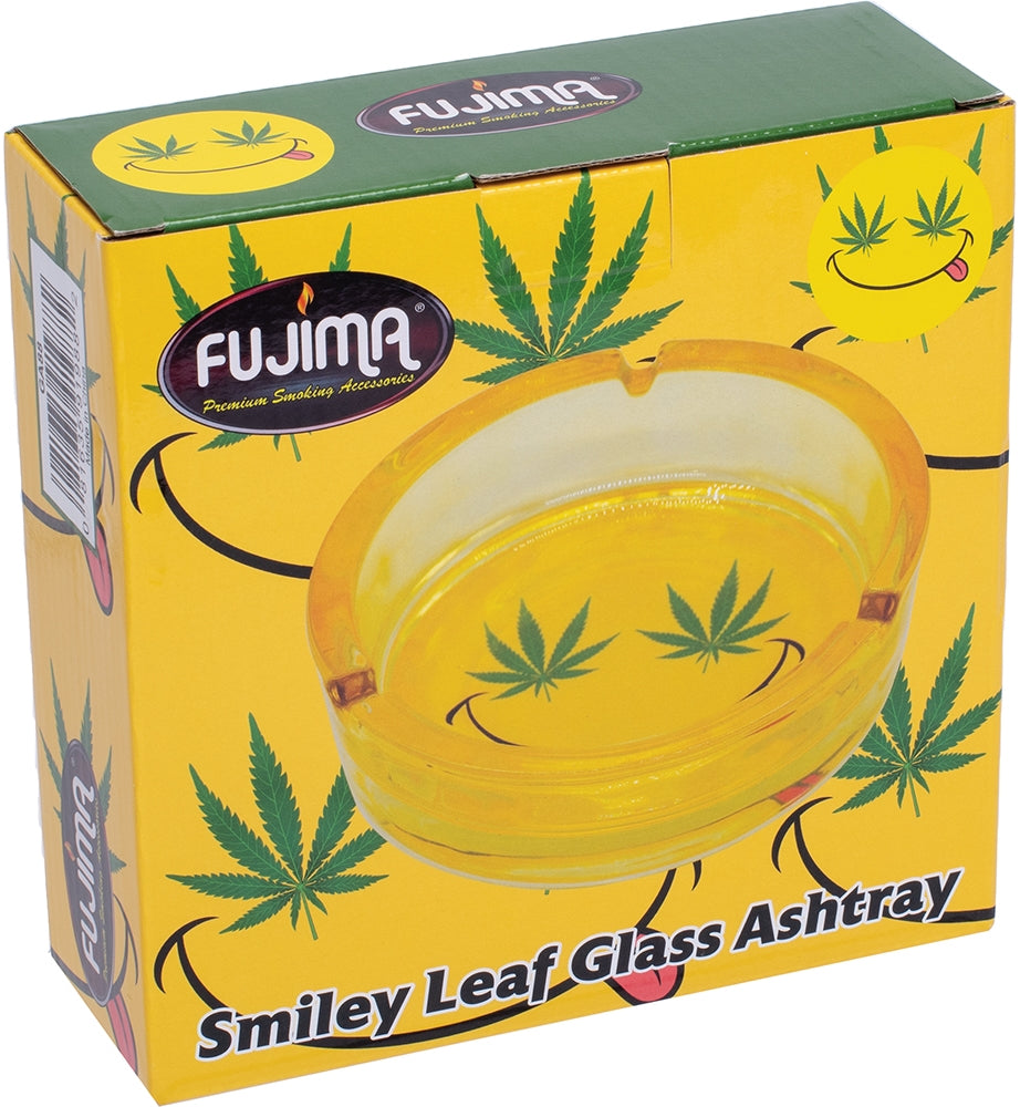 6.25" Yellow Smiley Leaf - Large Glass Ashtray