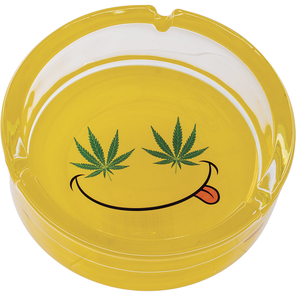 6.25" Yellow Smiley Leaf - Large Glass Ashtray