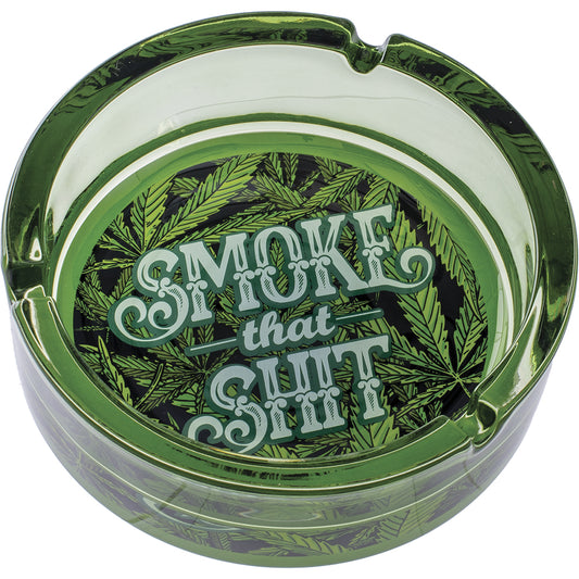 6.25" Green Smoke That Shit - Large Glass Ashtray