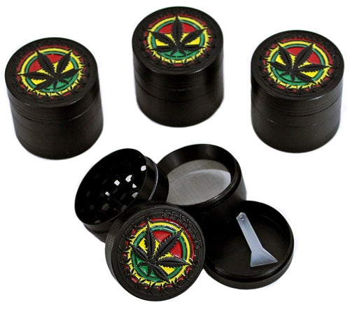 Rasta Cannabis Leaf Design 40mm 4pc Grinder 12pk