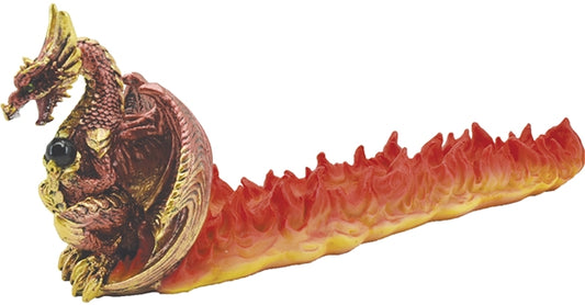 Red Sitting Dragon Flames Polystone Incense Burner