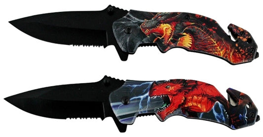 2ct Dragon Design Spring Assisted Folding Knife Assortment KC-5