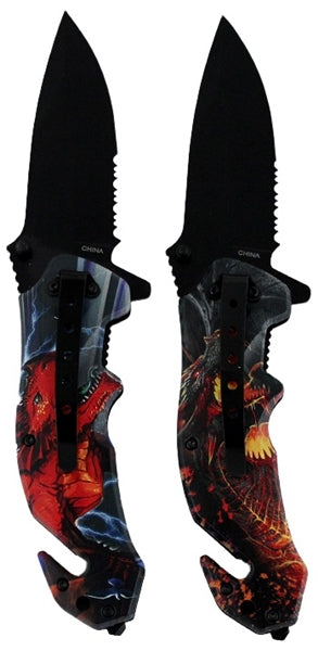 2ct Dragon Design Spring Assisted Folding Knife Assortment KC-5